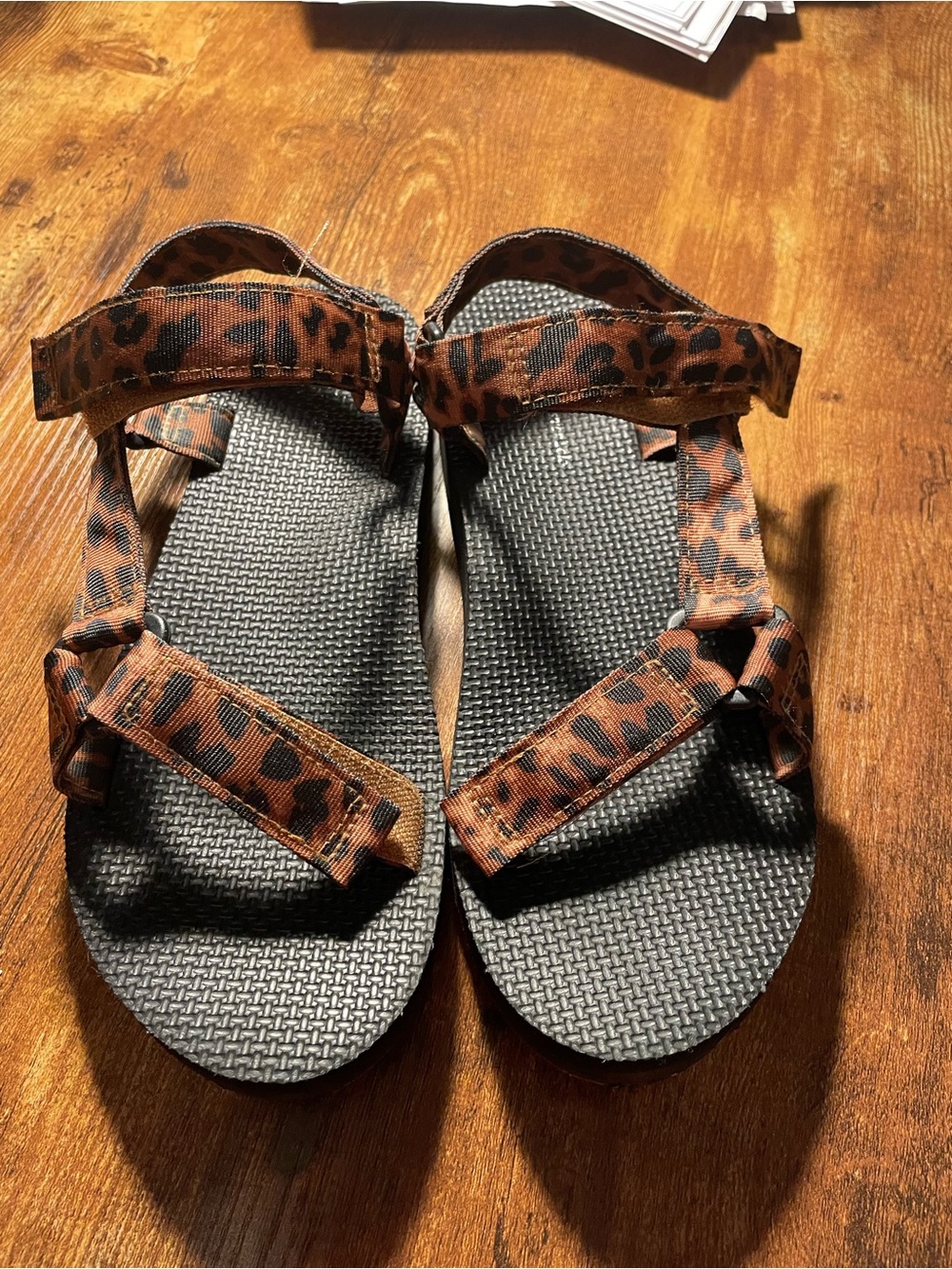 Time and Tru Leopard Print Adjustable Strap Sandals - Brown/Black